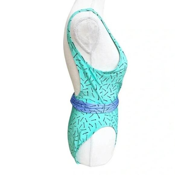 Vintage 1980s La Blanca Turquoise Blue One-Piece Swimsuit – Retro Bathing Suit - Picture 7 of 10